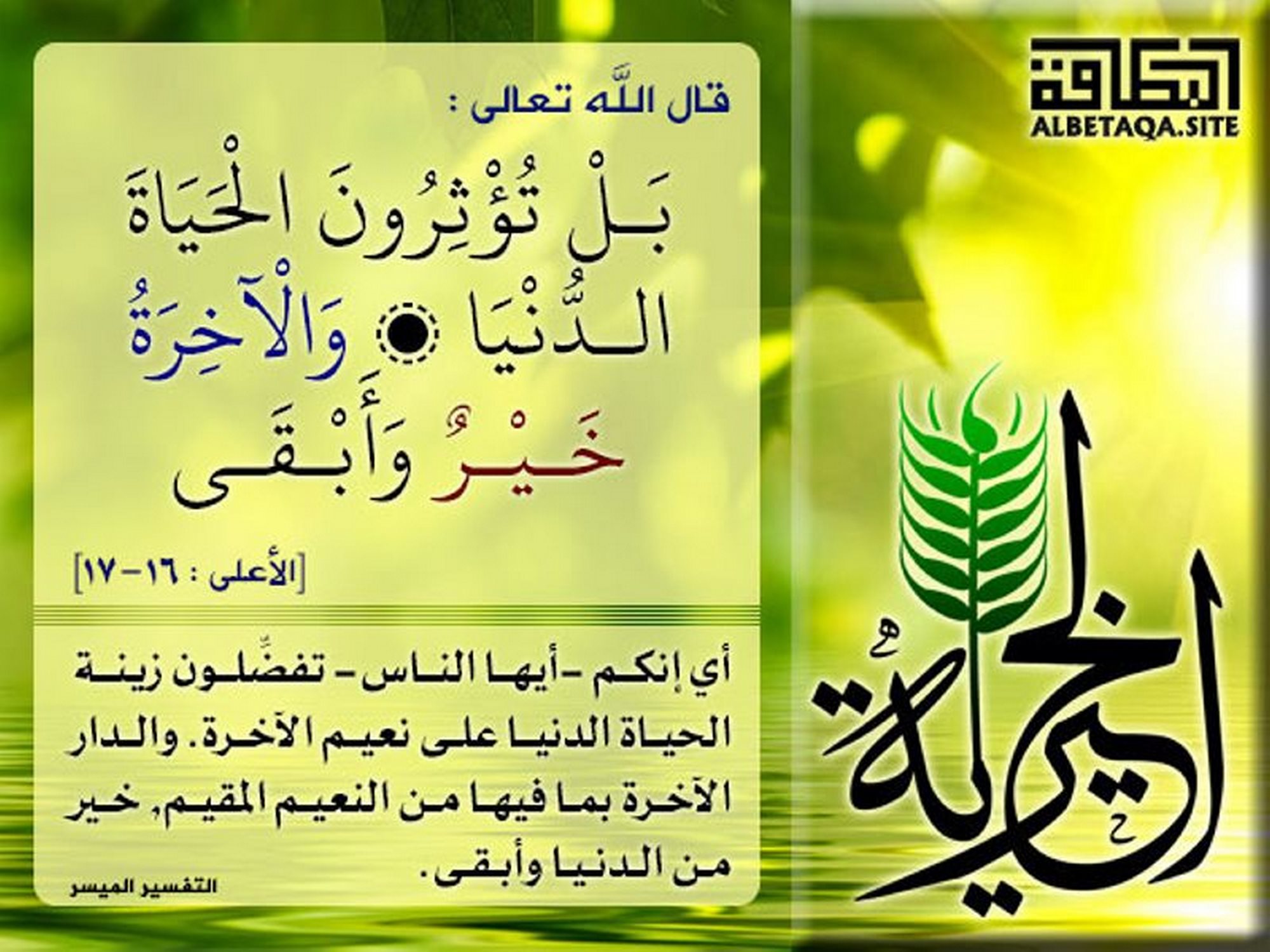 والآخرة خير وأبقى