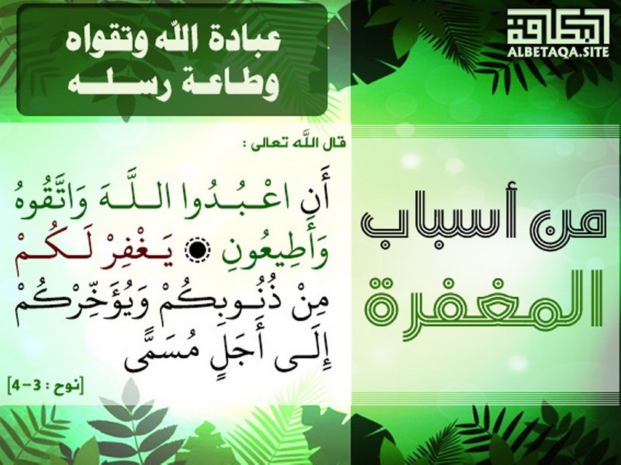 ﻿من أسباب المغفرة - عبادة الله وتقواه وطاعة رسله